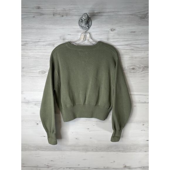 Aerie Sweater Womens Small Green Cropped Crewneck Long Sleeve Pullover Knit - Picture 12 of 12